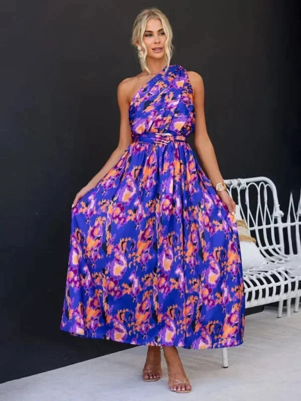 Vestito lungo donna a una Spalla con cintura