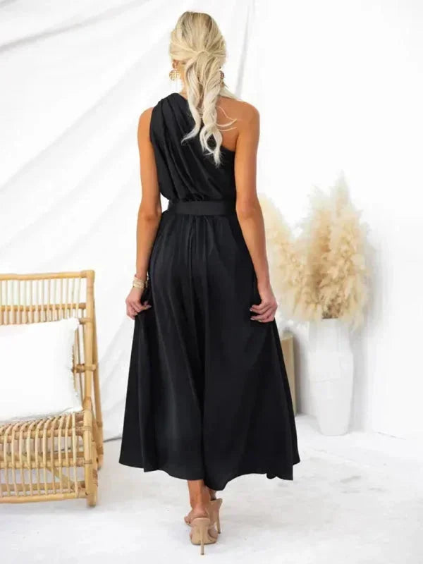 Vestito lungo donna a una Spalla con cintura