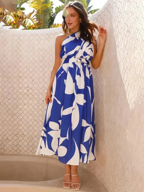 Vestito lungo donna a una Spalla con cintura