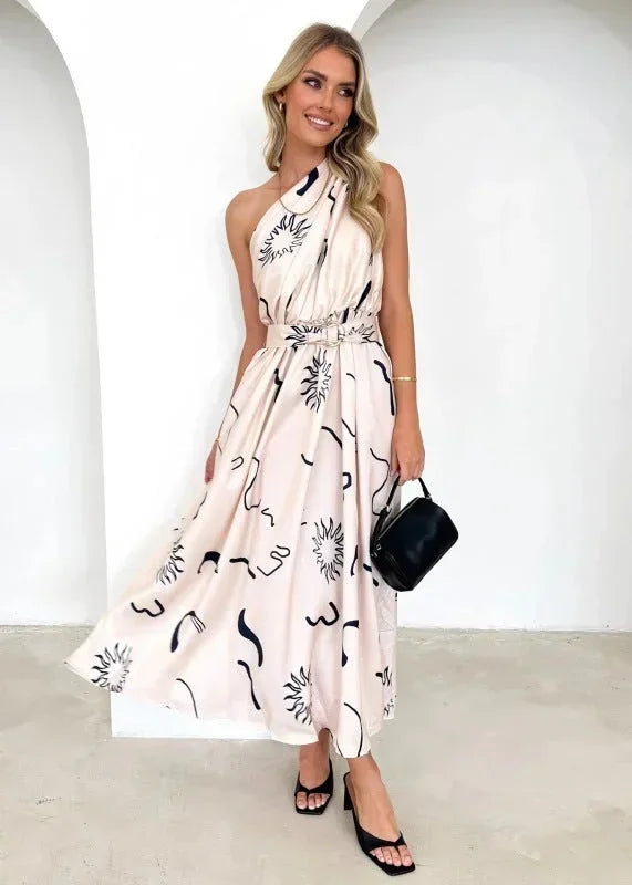Vestito lungo donna a una Spalla con cintura