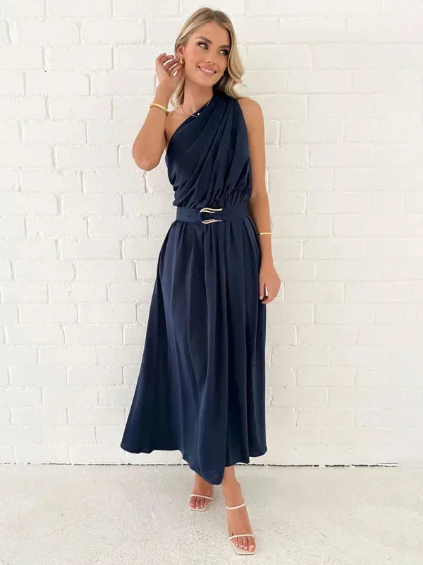 Vestito lungo donna a una Spalla con cintura