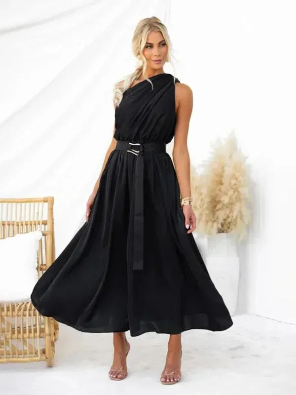 Vestito lungo donna a una Spalla con cintura