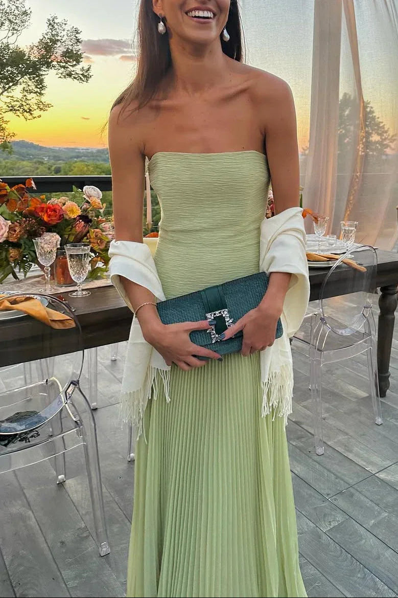 Vestito lungo da donna verde plissettato