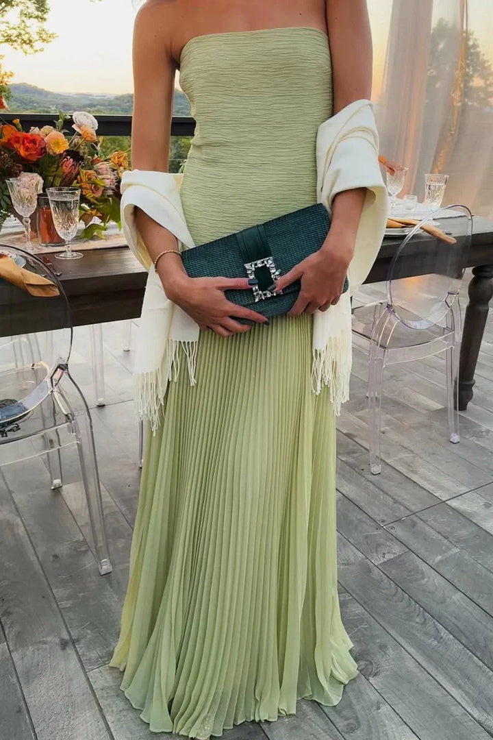 Vestito lungo da donna verde plissettato