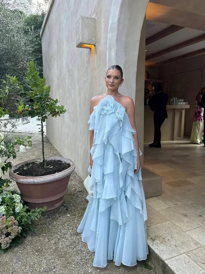 Vestito lungo da donna con volant sovrapposti