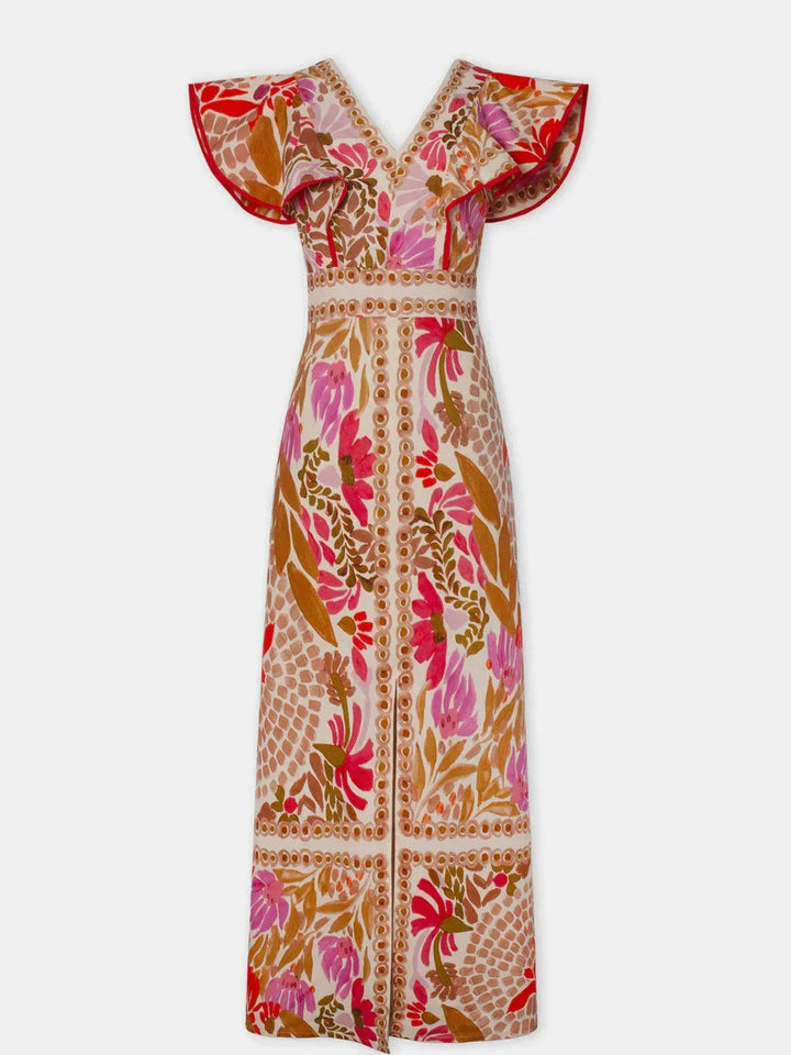 Vestito lungo donna a fiori con scollo a V e spacco