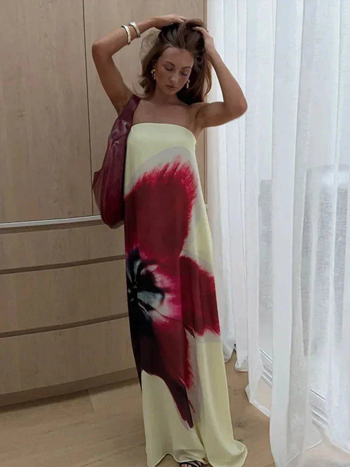 Vestito lungo donna con bretelle sottili a stampa floreale estivo