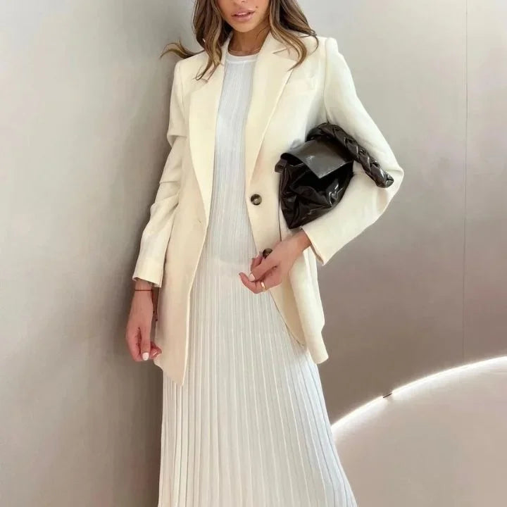 Vestito lungo donna plissettato senza maniche in tessuto fluido