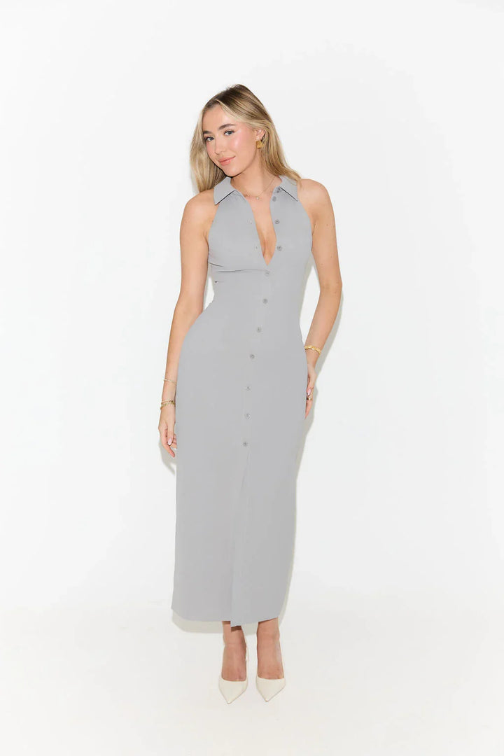Vestito medio lungo senza maniche con scollo a V per donna