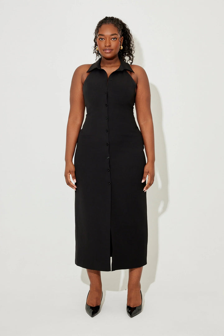 Vestito medio lungo senza maniche con scollo a V per donna