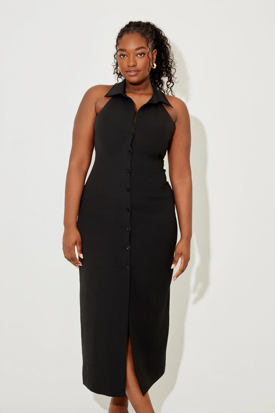Vestito medio lungo senza maniche con scollo a V per donna
