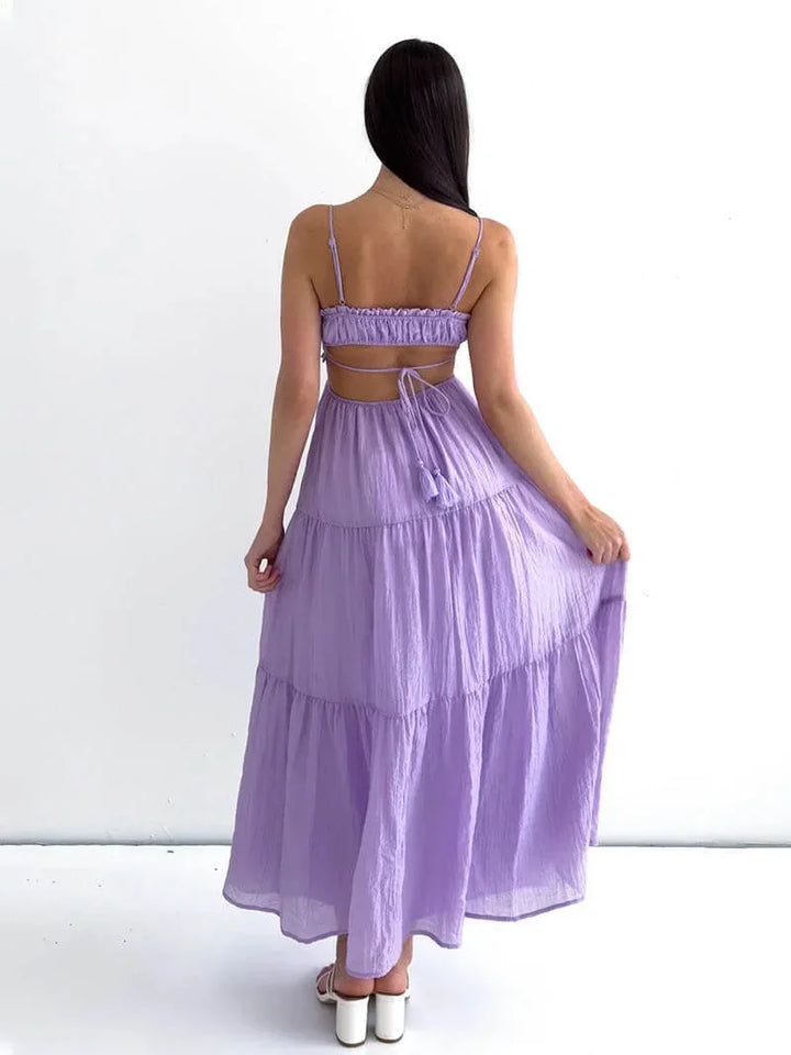 Vestito lungo estivo con volant e spalline delicate