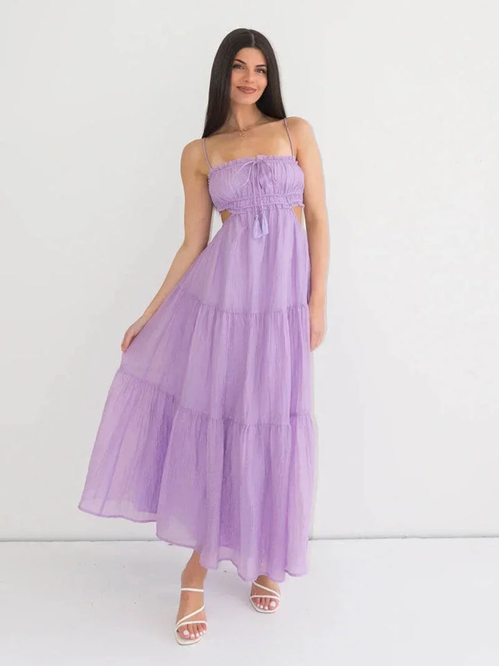 Vestito lungo estivo con volant e spalline delicate