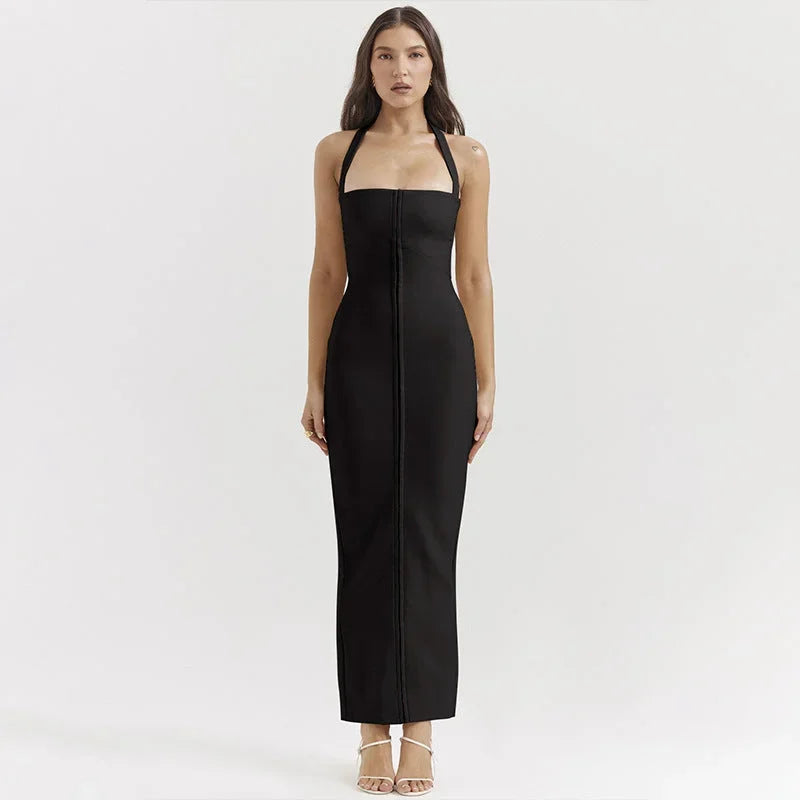 Vestito lungo donna aderente con zip frontale da sera