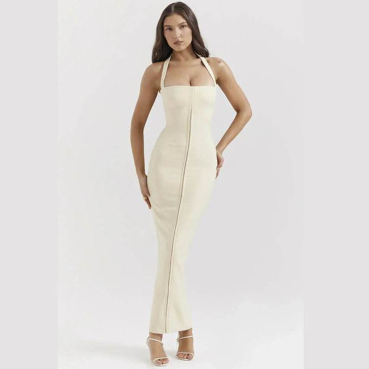 Vestito lungo donna aderente con zip frontale da sera