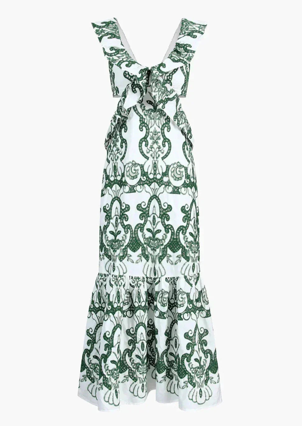 Vestito lungo donna stampato verde e bianco con volant