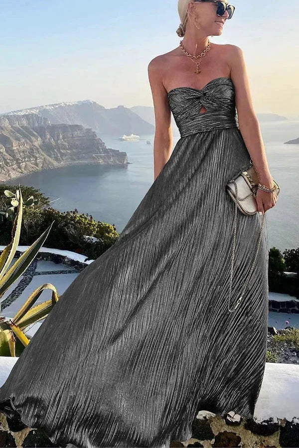 Vestito lungo bustier donna da sera con effetto brillante