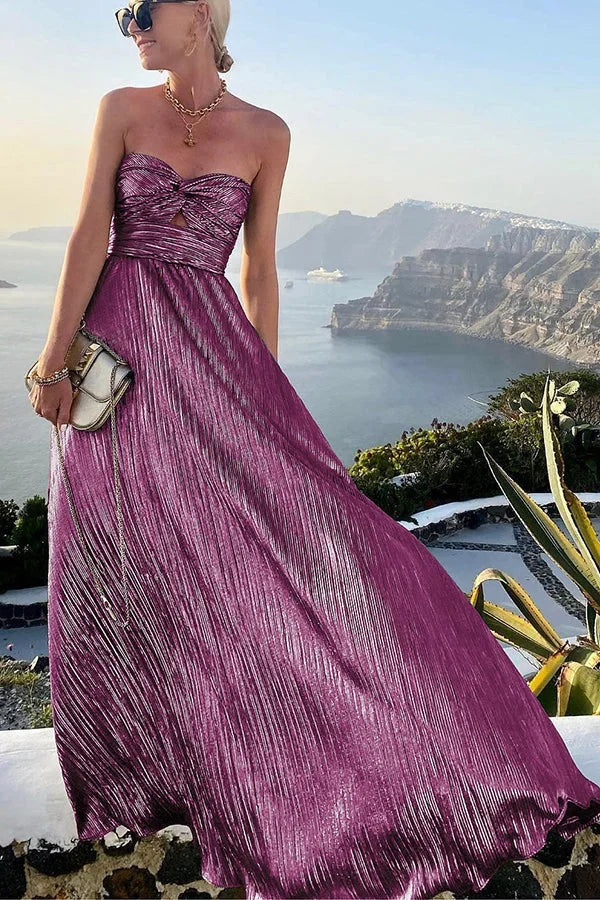 Vestito lungo bustier donna da sera con effetto brillante