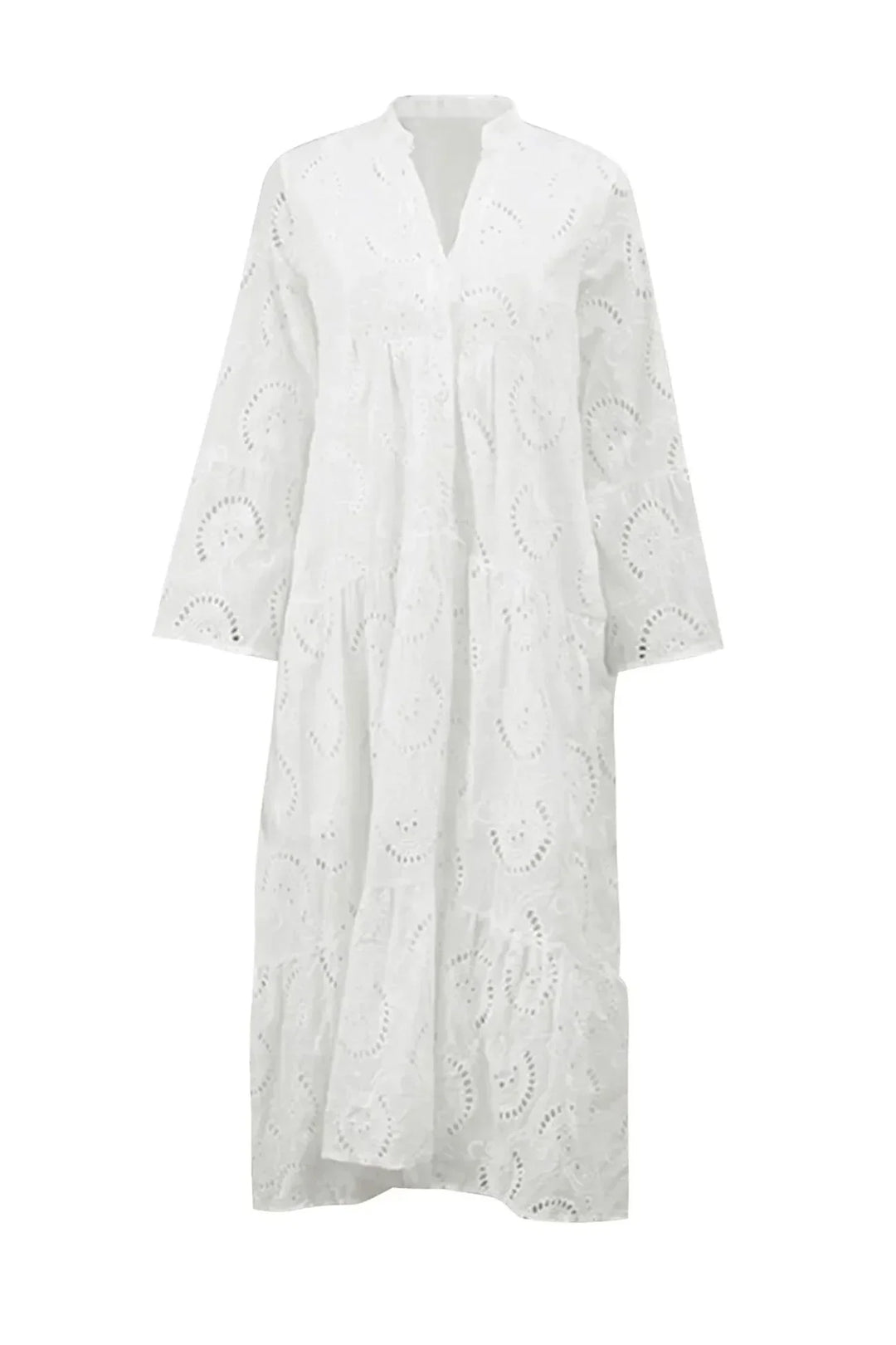 Vestito lungo traforato maniche 3/4 scollo a V estivo