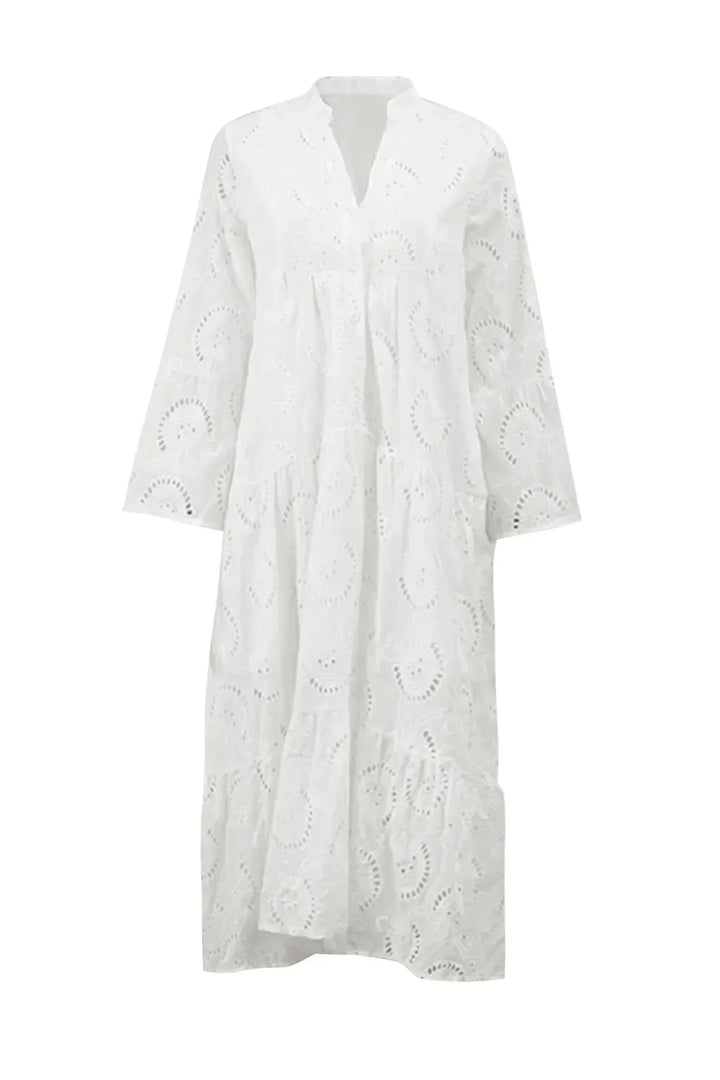 Vestito lungo traforato maniche 3/4 scollo a V estivo