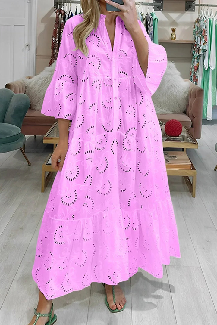 Vestito lungo traforato maniche 3/4 scollo a V estivo
