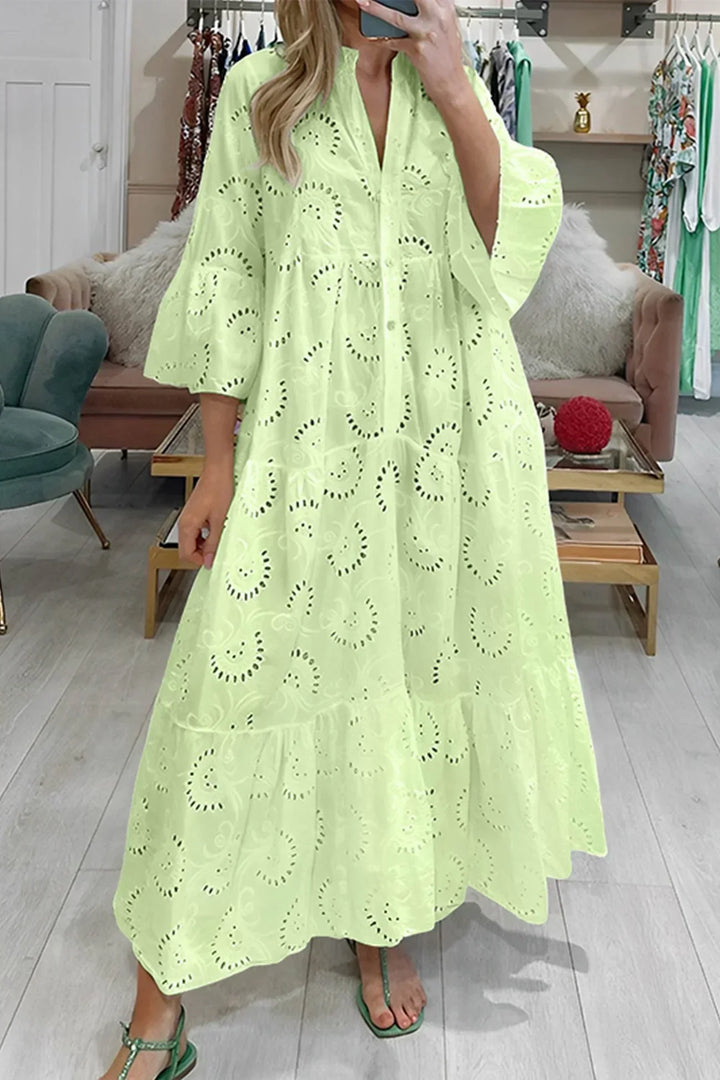 Vestito lungo traforato maniche 3/4 scollo a V estivo