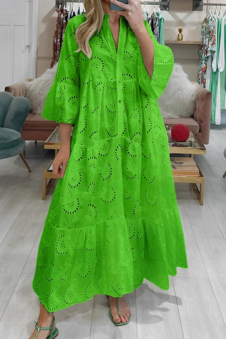 Vestito lungo traforato maniche 3/4 scollo a V estivo