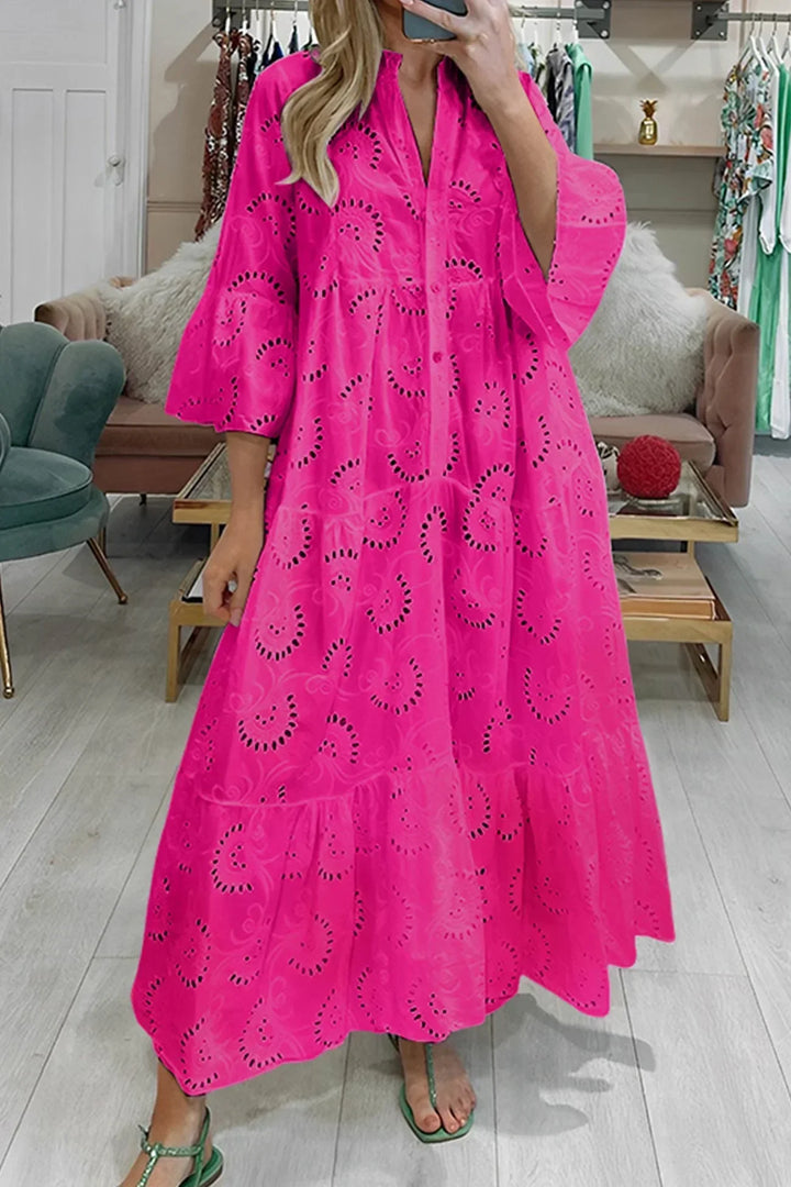 Vestito lungo traforato maniche 3/4 scollo a V estivo