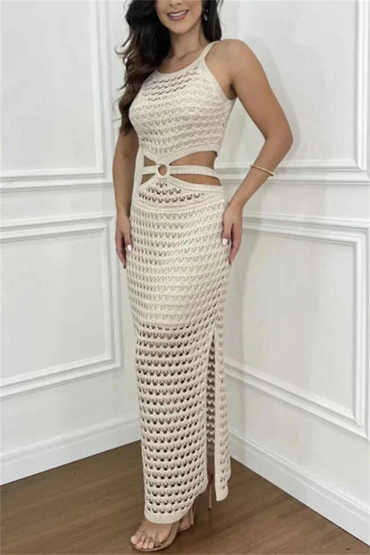 Vestito lungo estivo con cut-out e spacco laterale