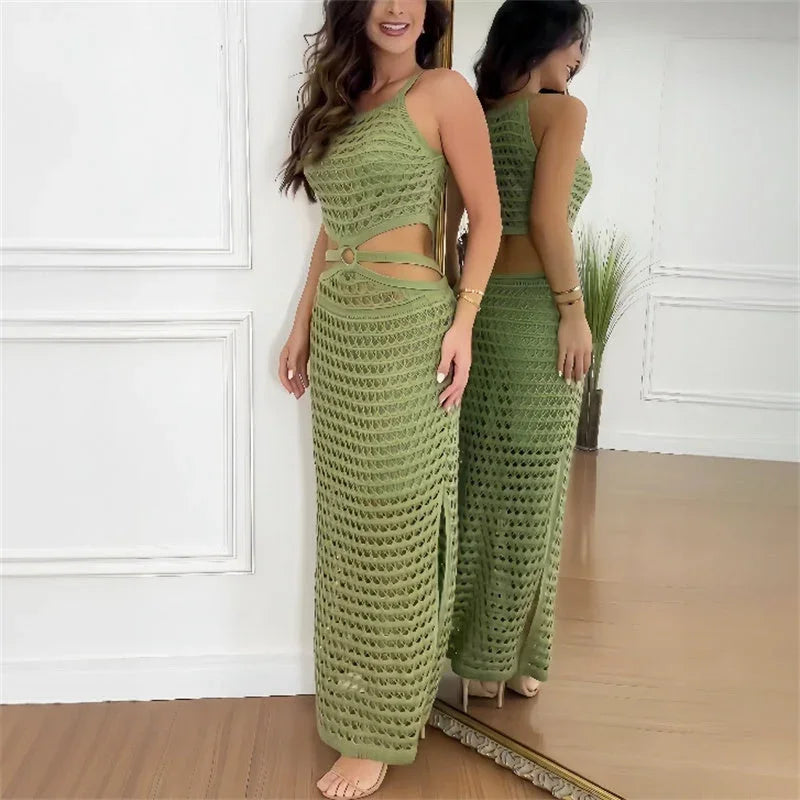 Vestito lungo estivo con cut-out e spacco laterale
