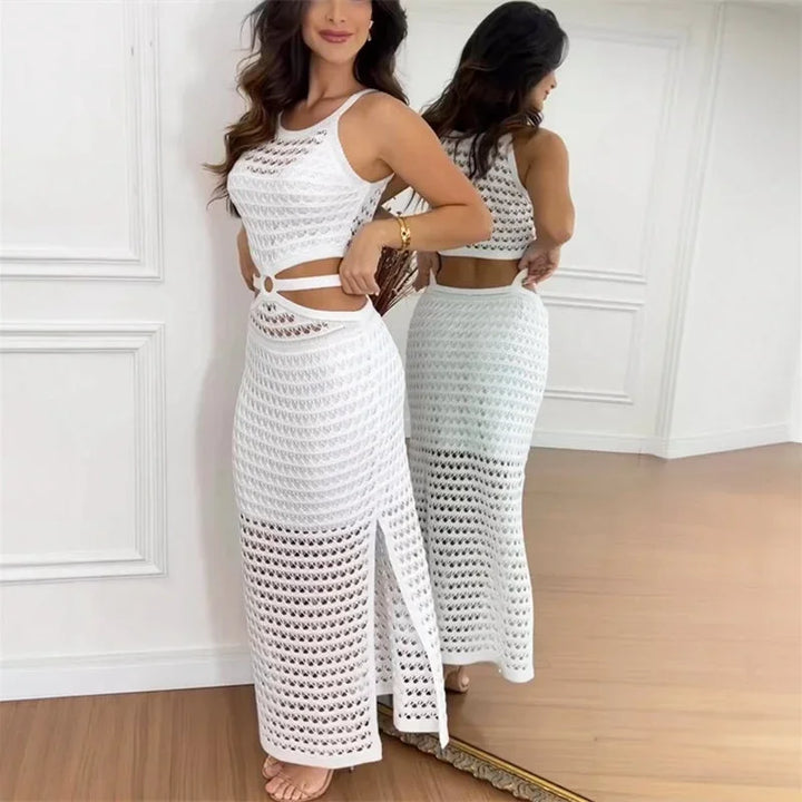 Vestito lungo estivo con cut-out e spacco laterale