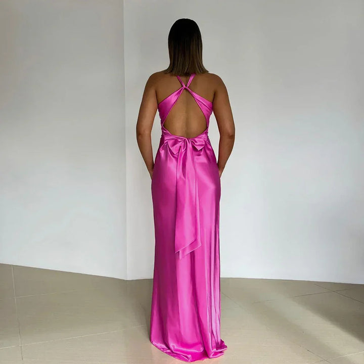 Vestito maxi donna con scollatura incrociata e schiena nuda