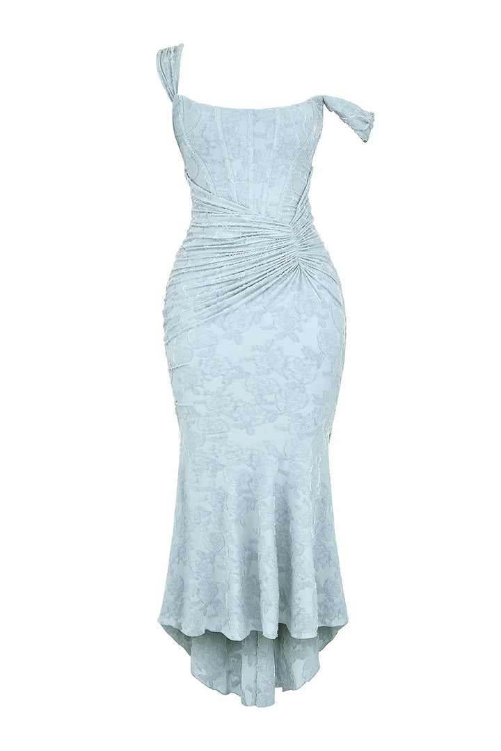 Vestito midi da donna con motivo floreale e spalline larghe