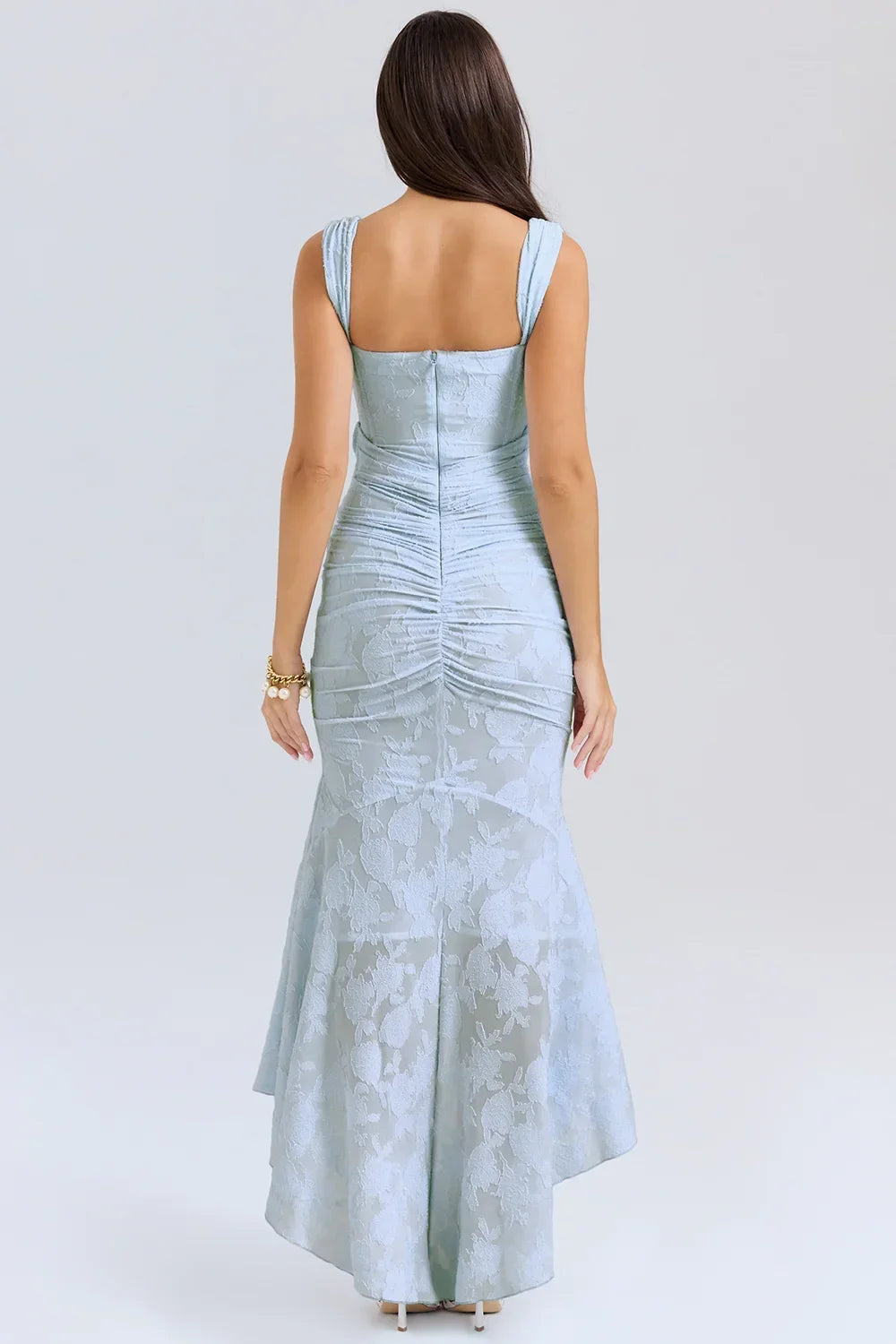Vestito midi da donna con motivo floreale e spalline larghe
