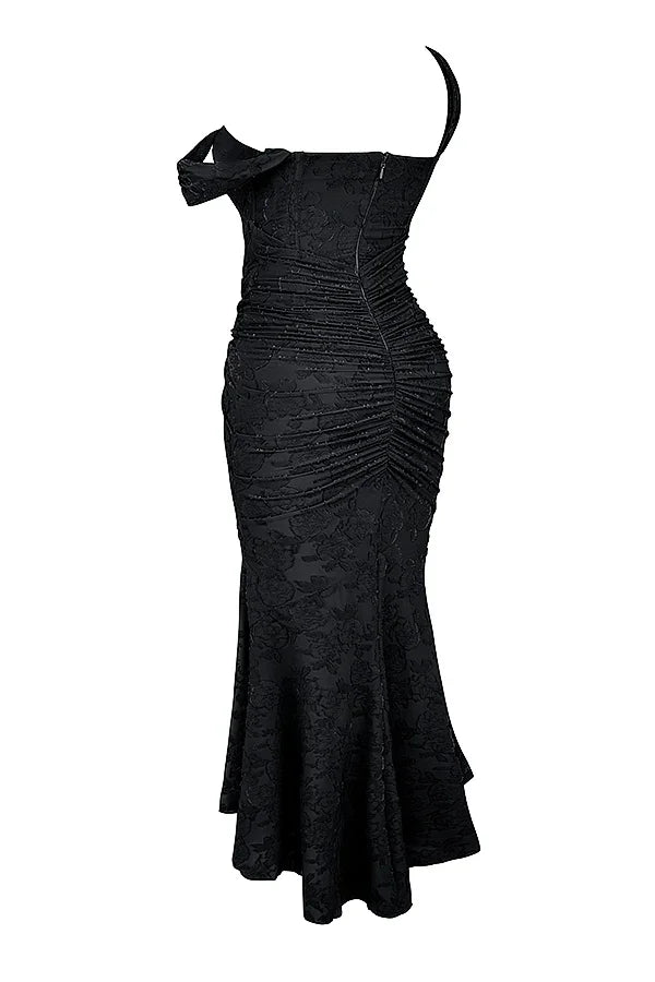 Vestito midi da donna con motivo floreale e spalline larghe