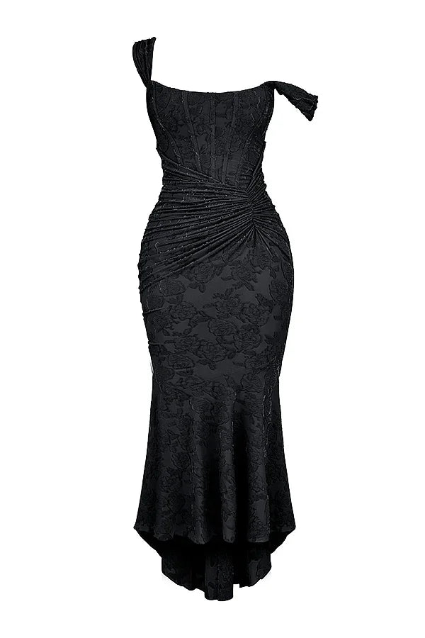 Vestito midi da donna con motivo floreale e spalline larghe