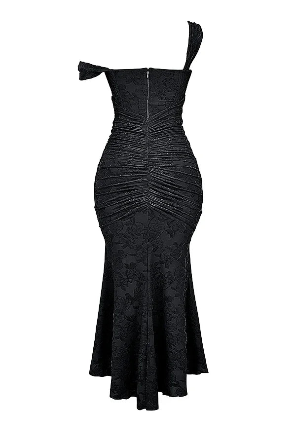 Vestito midi da donna con motivo floreale e spalline larghe