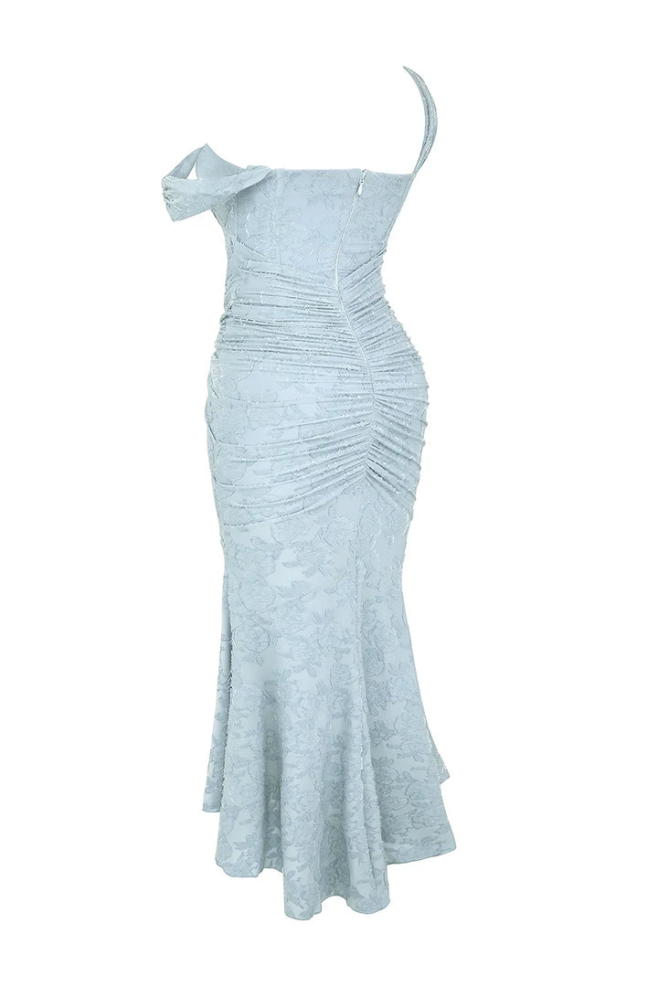 Vestito midi da donna con motivo floreale e spalline larghe