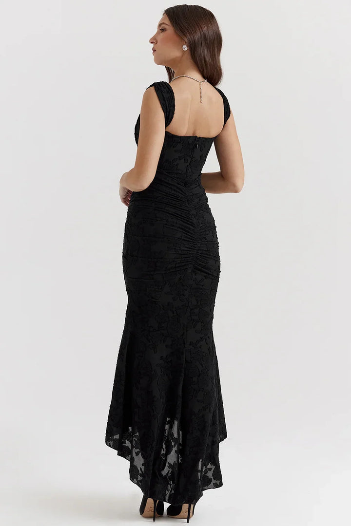 Vestito midi da donna con motivo floreale e spalline larghe