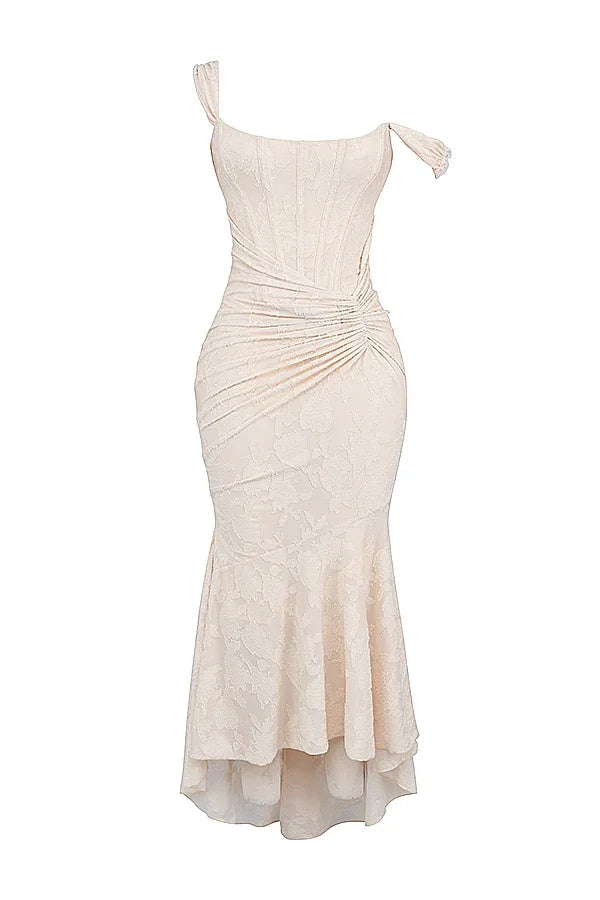Vestito midi da donna con motivo floreale e spalline larghe