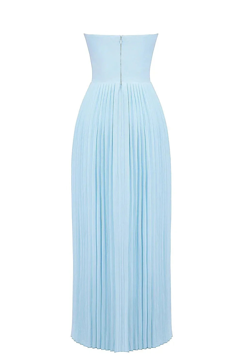 Vestito maxi da donna blu plissettato senza spalline