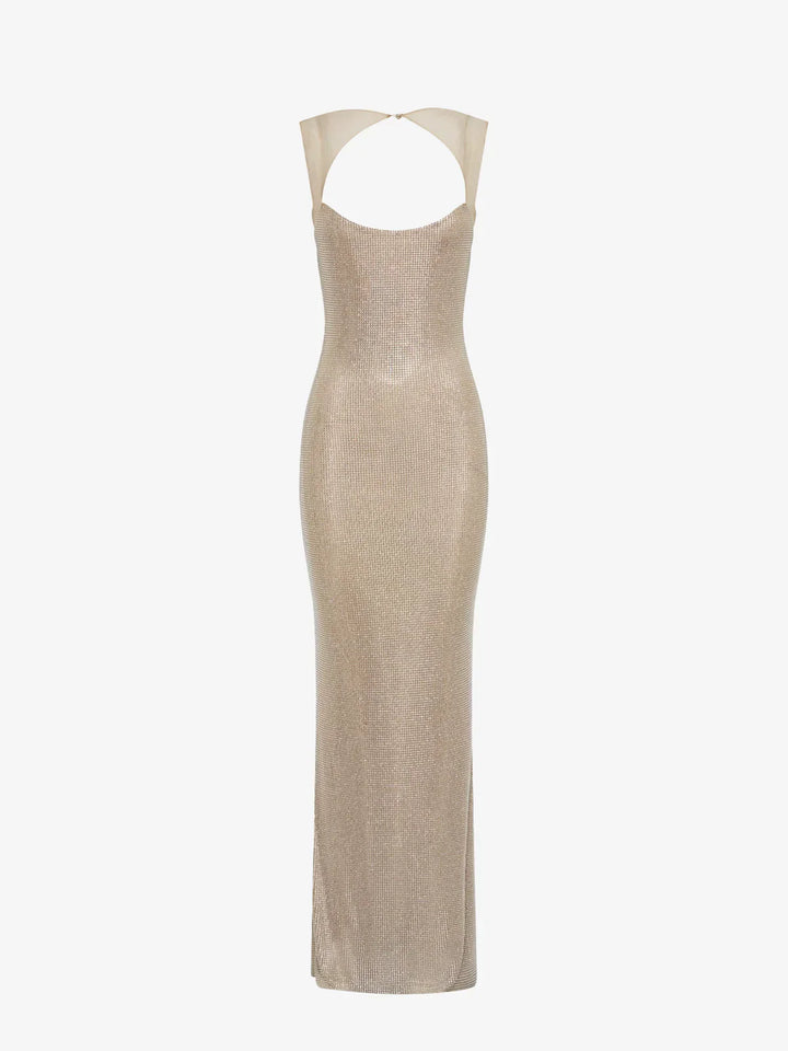 Vestito lungo da donna schiena nuda con paillettes