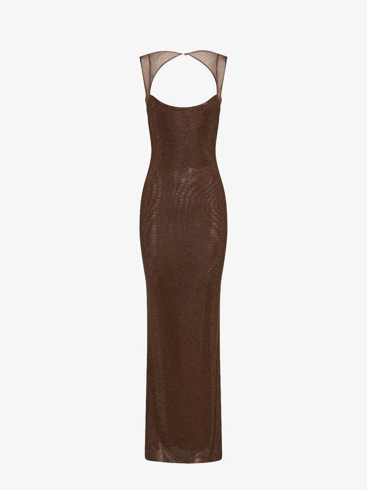 Vestito lungo da donna schiena nuda con paillettes