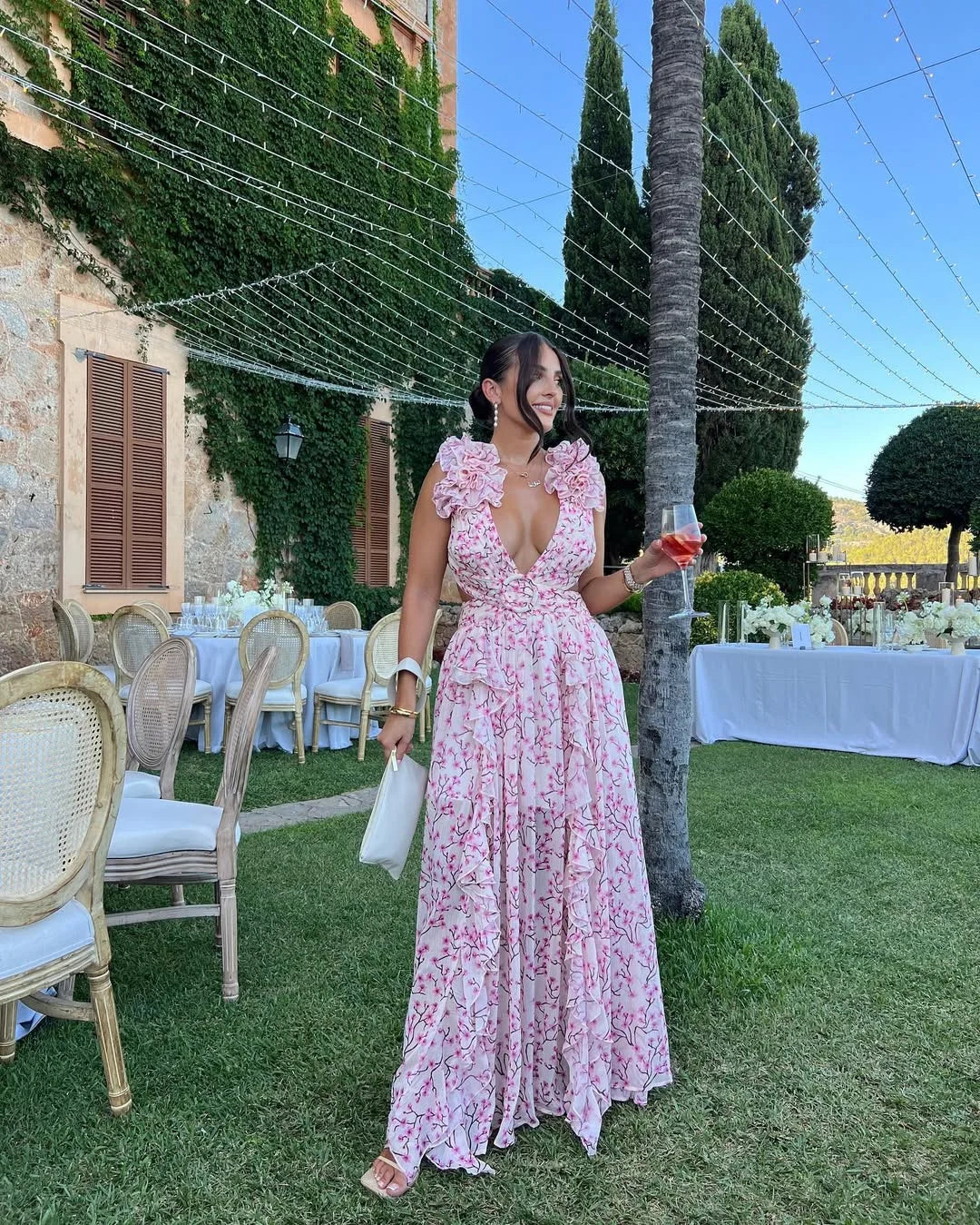 Vestito lungo da donna floreale senza maniche