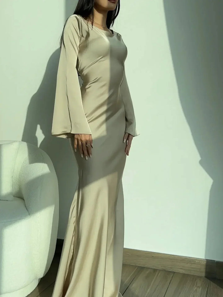 Vestito maxi da donna a maniche lunghe per invitata a matrimonio