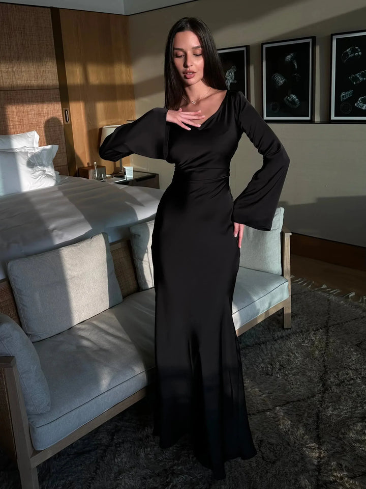 Vestito maxi da donna a maniche lunghe per invitata a matrimonio