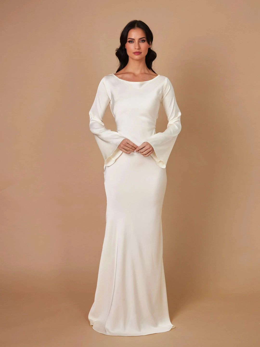 Vestito maxi da donna a maniche lunghe per invitata a matrimonio