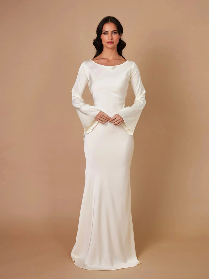 Vestito maxi da donna a maniche lunghe per invitata a matrimonio