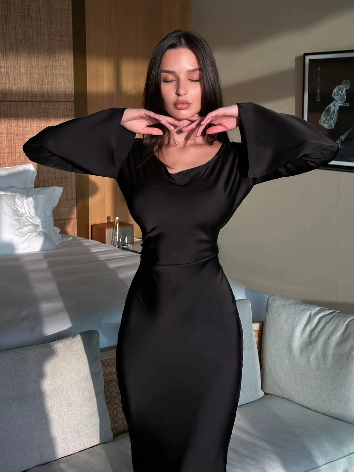 Vestito maxi da donna a maniche lunghe per invitata a matrimonio
