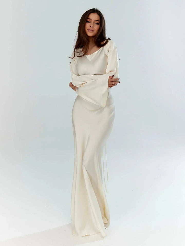 Vestito maxi da donna a maniche lunghe per invitata a matrimonio